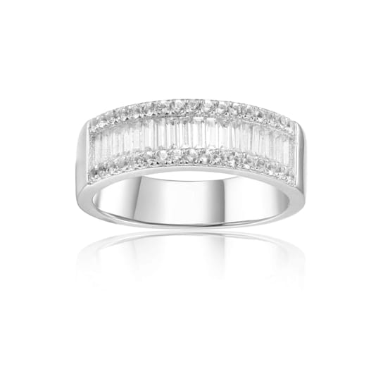 Baguette And Round White Topaz Multi-Row Band Ring In Sterling Silver 0.72ctw