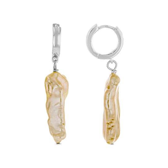 Peach Cultured Freshwater Pearl Dangle Earrings in Sterling Silver