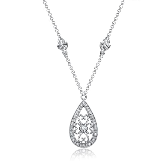 Teardrop CZ Drop Necklace In Sterling Silver