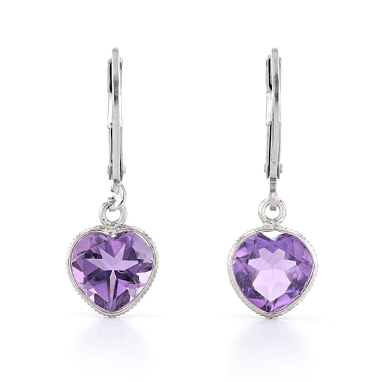 Purple Heart Shape Amethyst Sterling Silver Earrings 3ct