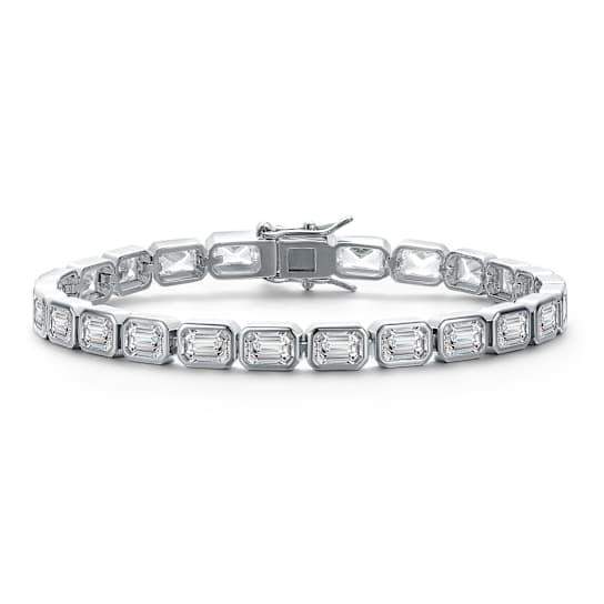 Oval CZ Tennis Bracelet In White Rhodium Over Brass