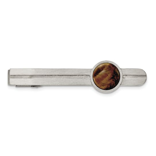 Stainless Steel Brushed with Tiger's Eye Tie Bar