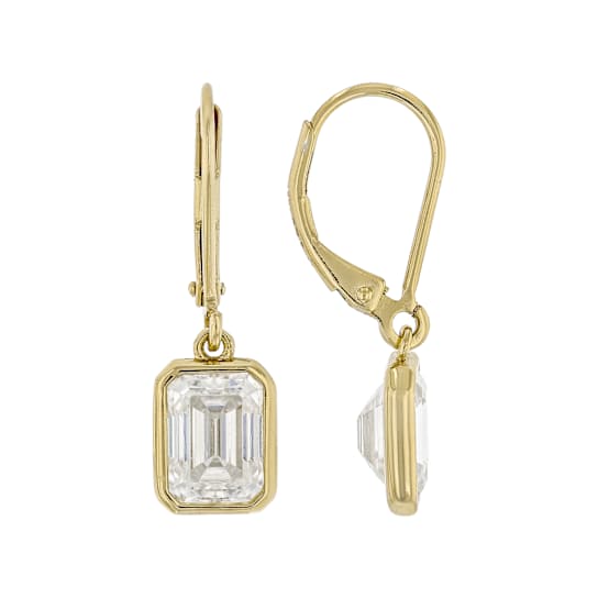 Moissanite Emerald-Cut Solitaire Drop Earrings in 14K Gold Over Sterling Silver