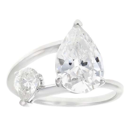 Pear Cocktail Ring With CZ In Sterling Silver