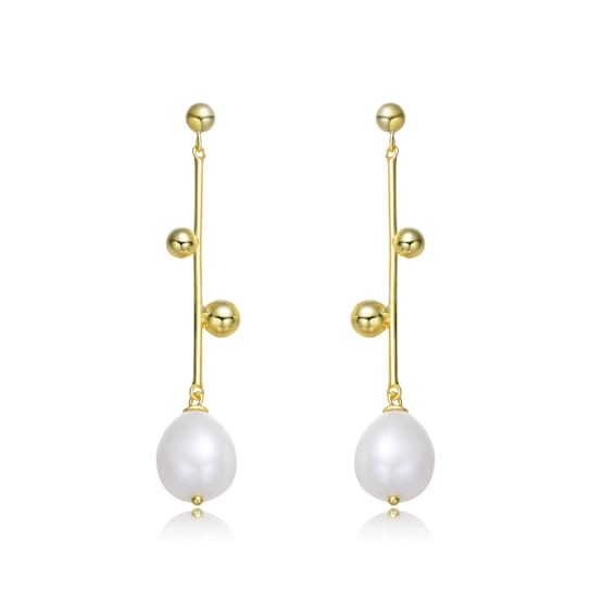 Freshwater Pearl Linear Dangle Earrings In 14K Gold Over Sterling Silver