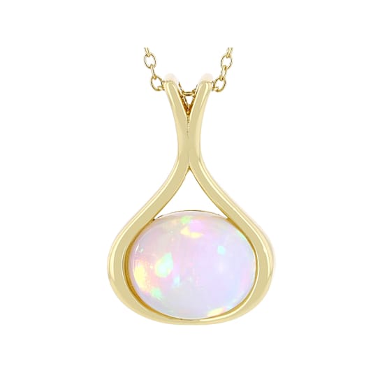 Ethiopian Opal Solitaire Pendant In 18K Gold Over Sterling Silver