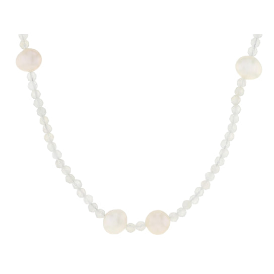 Freshwater Pearl And Moonstone Beaded Necklace In Sterling Silver