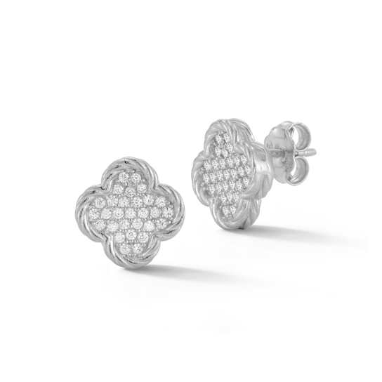 Sterling Statements Rhodium Over Sterling Silver Pave Clover Studs