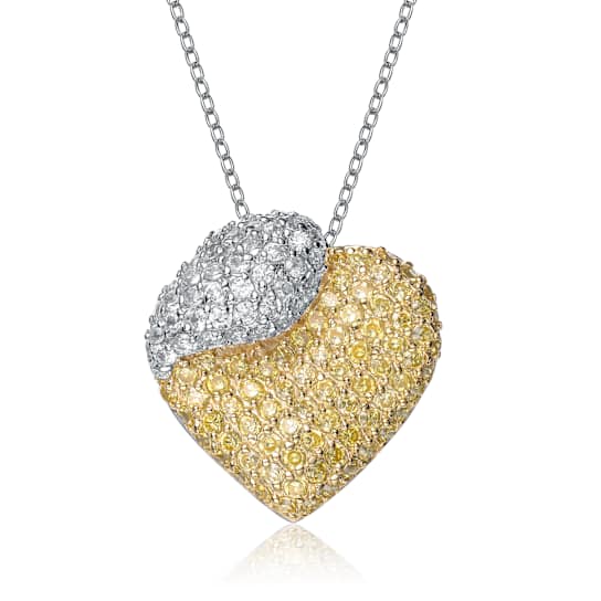 CZ Pave Heart Pendant Necklace In 14K Gold And Sterling Silver 16 Inch