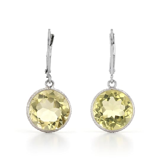 Yellow Citrine Round Sterling Silver Earrings 11ctw