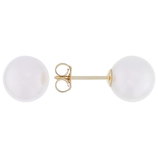 White Cultured Japanese Akoya Pearl 14k Yellow Gold Earrings