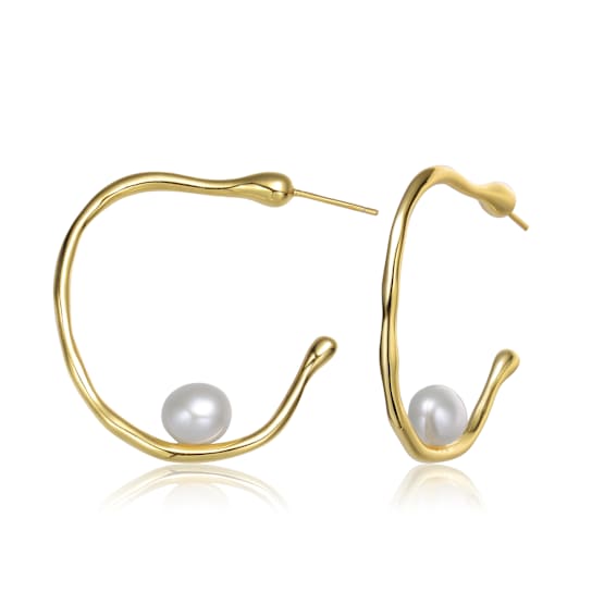 Freshwater Pearl Hoop Earrings In 14K Gold Over Sterling Silver