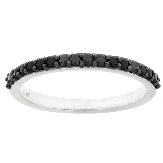 Black CZ Accent Band Ring In Sterling Silver