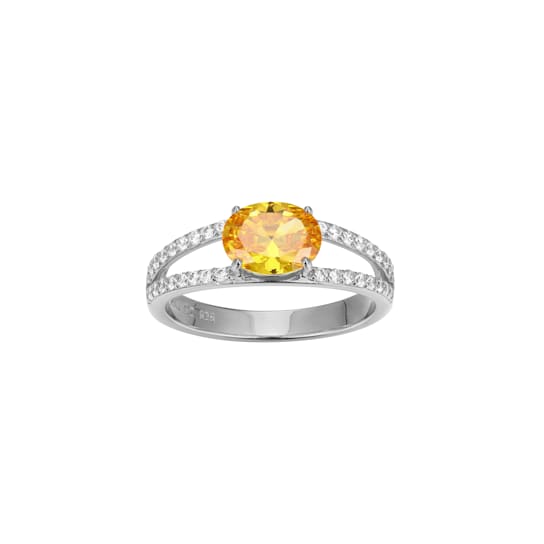 Yellow And White Cubic Zirconia Platinum Over Sterling Silver Ring 2.41ctw
