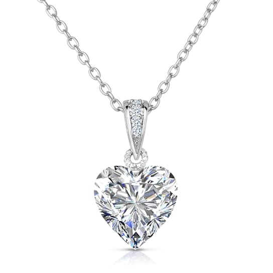 Heart Shape CZ Solitaire Pendant In Sterling Silver