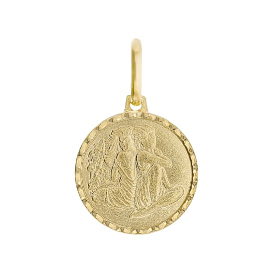 Gemini Zodiac Medallion Pendant In Solid 14K Yellow Gold