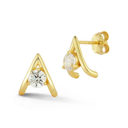 Rachel Zoe CZ J-Hoop Stud Earrings in 14K Gold Over Sterling Silver
