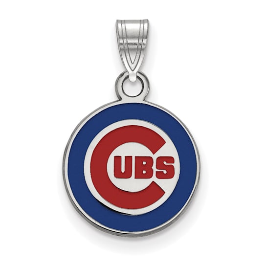 Rhodium Over Sterling Silver MLB LogoArt Chicago Cubs Enamel Pendant