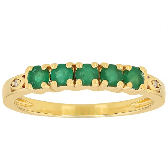 Emerald And White Diamond Ring In 18K Gold Over Sterling Silver 0.44ctw