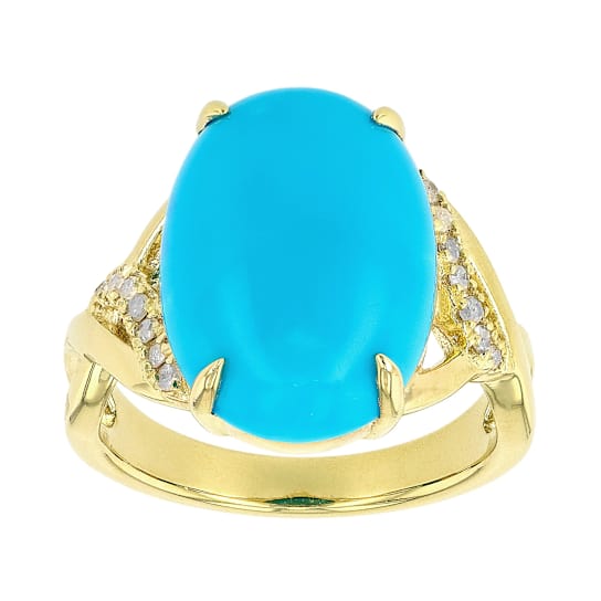 Turquoise And White Diamond Ring In 18K Gold Over Sterling Silver 0.10ctw