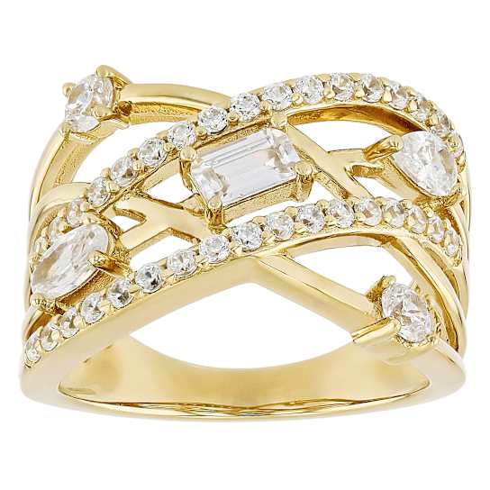 Multi-Shape CZ Open Ring In 18K Gold Over Sterling Silver 1.81ctw