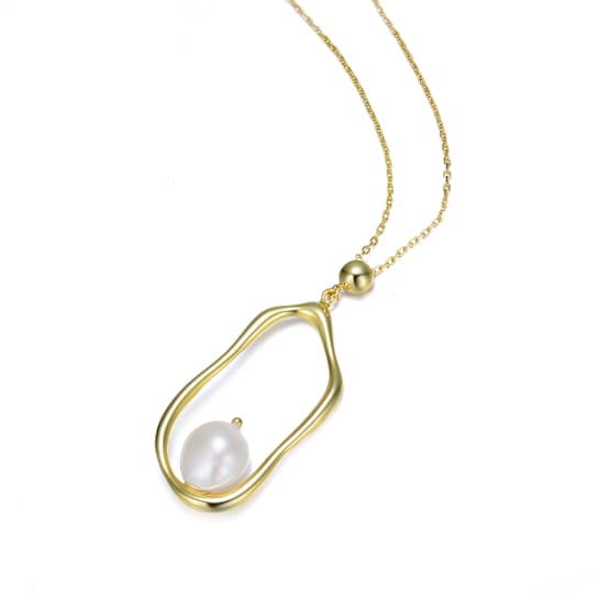 Pear Shape Pearl Halo Pendant In 14K Gold Over Sterling Silver