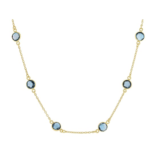 Blue Topaz Station Necklace In 18K Gold Over Sterling Silver 12.50ctw