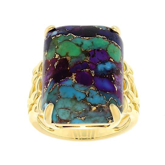 Multi-Color Blended Turquoise Statement Ring In 18K Gold Over Sterling Silver