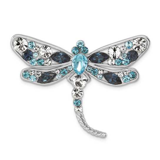 Rhodium Over Sterling Silver Polished Crystal Inlay Dragonfly Chain Slide