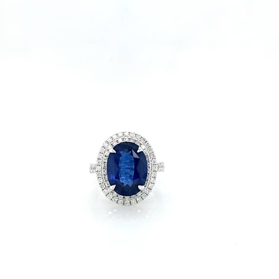 7.95 Ctw Blue Sapphire and 1.15 Ctw White Diamond Ring in 14K WG
