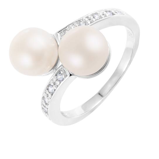 White Cultured Freshwater Pearl Ring Rhodium Over Silver