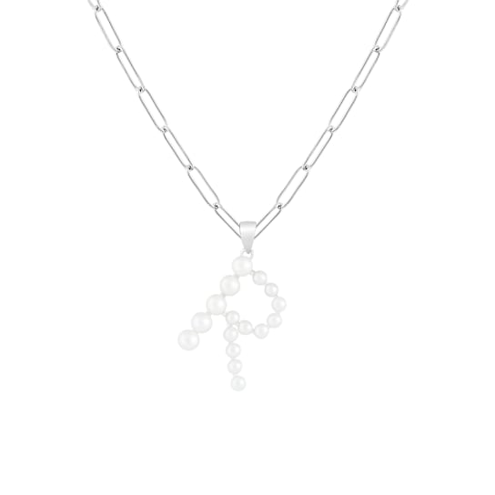 Letter R Initial Cultured Pearl Pendant Necklace In Sterling Silver