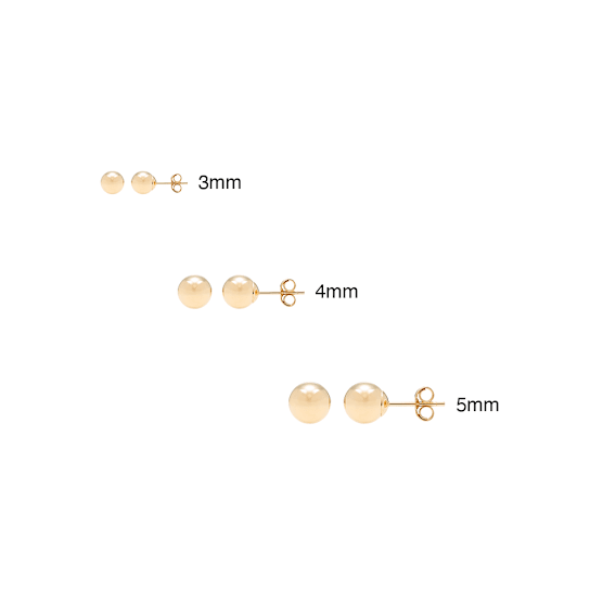 3-Pack 14k Yellow Gold Ball Stud Earrings - 3mm, 4mm, and 5mm Sizes