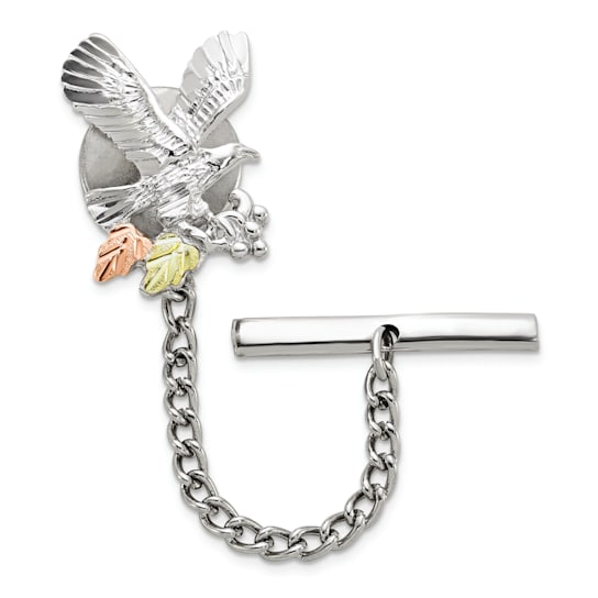 Rhodium Over Sterling Silver with 12K Gold Accents Eagle Pin/Tie Tac