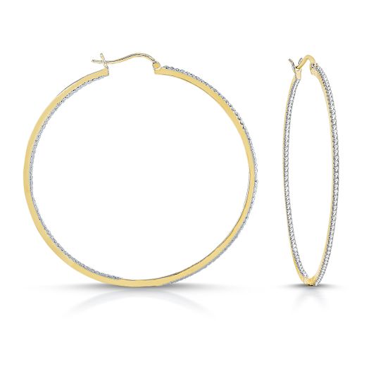 CZ Inside-Out Hoop Earrings In 14K White Gold Over Brass