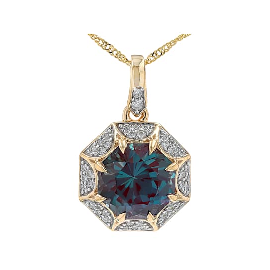 Lab-Created Alexandrite And White Diamond Vintage-Inspired Pendant In
Solid 10K Yellow Gold 3.18ctw