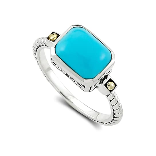Turquoise East-West Solitaire Ring In Sterling Silver With 18K Gold Accents