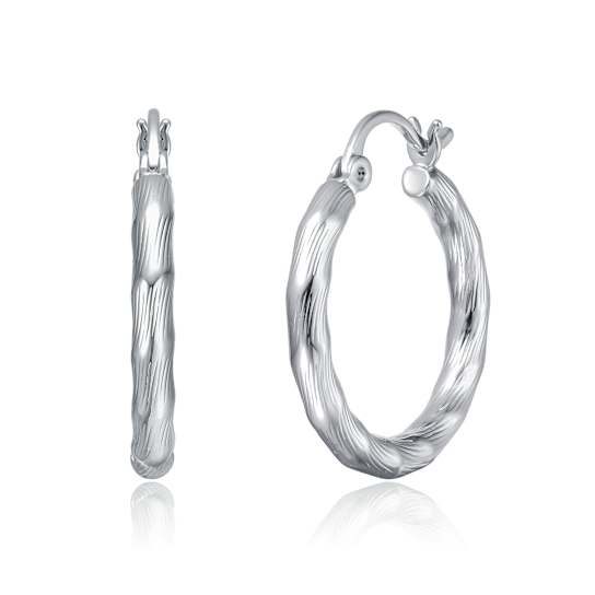 Twisted Hoop Earrings In White Rhodium Over Brass
