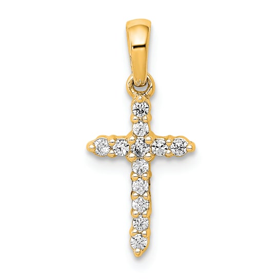 14K Yellow Gold Polished Diamond Cross Pendant
