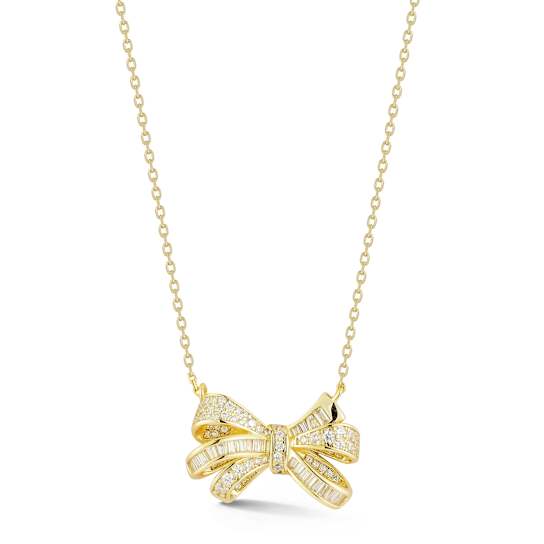 Rachel Zoe CZ Bow Pendant Necklace in 14K Gold Over Sterling Silver