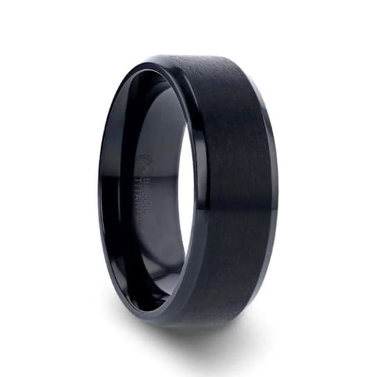 ELYSIAN Black Titanium Ring with Polished Beveled Edges and Brush
Finished Center 8mm