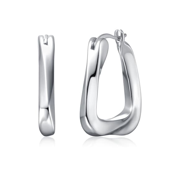 Wavy Twisted Hoop Earrings In White Rhodium Over Brass