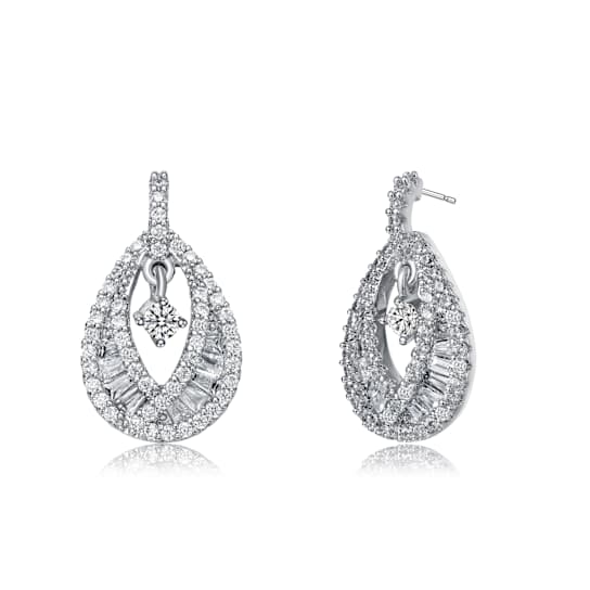 CZ Pear Shape Drop Earrings In Sterling Silver