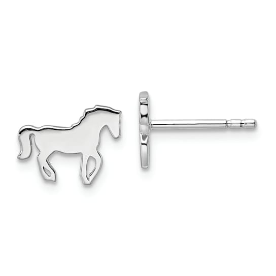 Rhodium Over Sterling Silver Horse Children's Post Earrings