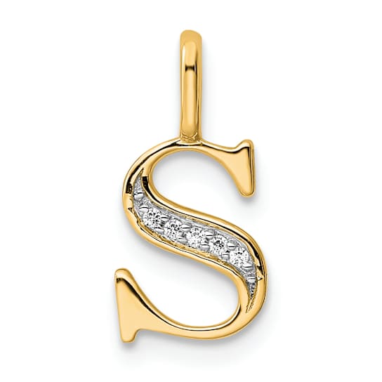 14K Yellow Gold Diamond Letter S Initial Pendant