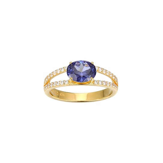 Blue And White Cubic Zirconia 18K Gold Over Sterling Silver Ring 1.72ctw