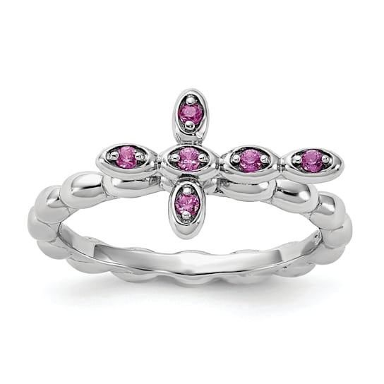 Rhodium Over Sterling Silver Stackable Expressions Cross Lab Created
Ruby Ring 0.14ctw