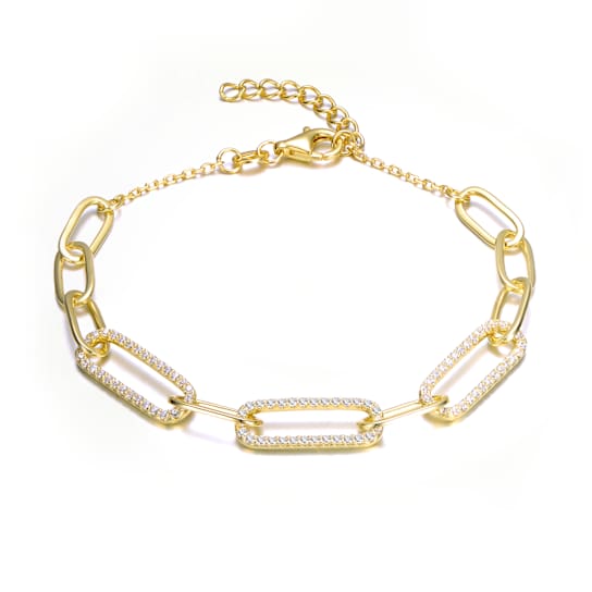 Pave CZ Slinky Oval Link Bracelet In 14K Gold Over Sterling Silver