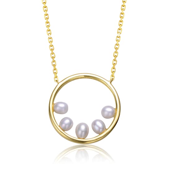 Freshwater Pearl Halo Circle Pendant In 14K Gold Over Sterling Silver
