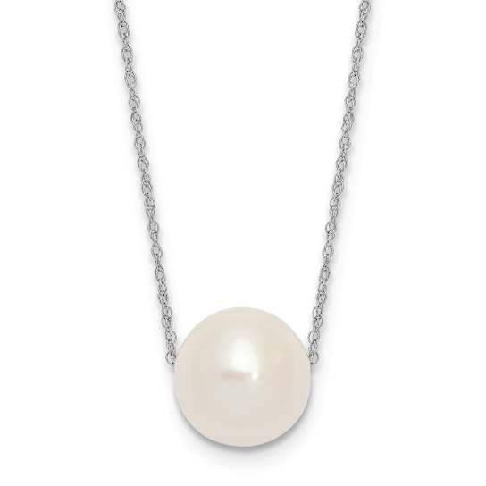 Freshwater Cultured Pearl Station Necklace In 10K White Gold 17 Inch
